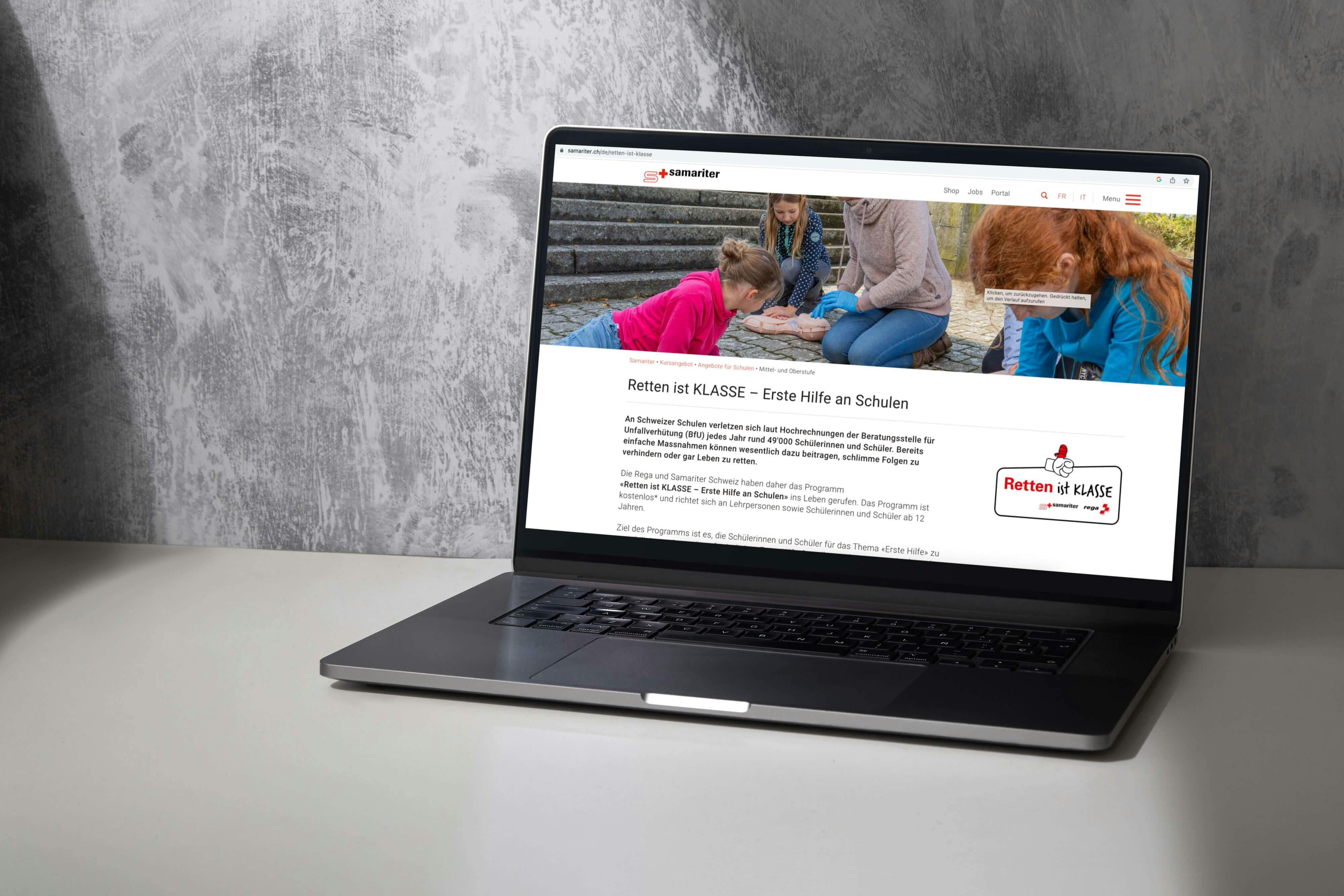 Digitale Markenpräsenz des Schweizer Samariterbunds mit Informationen zur Ersten Hilfe